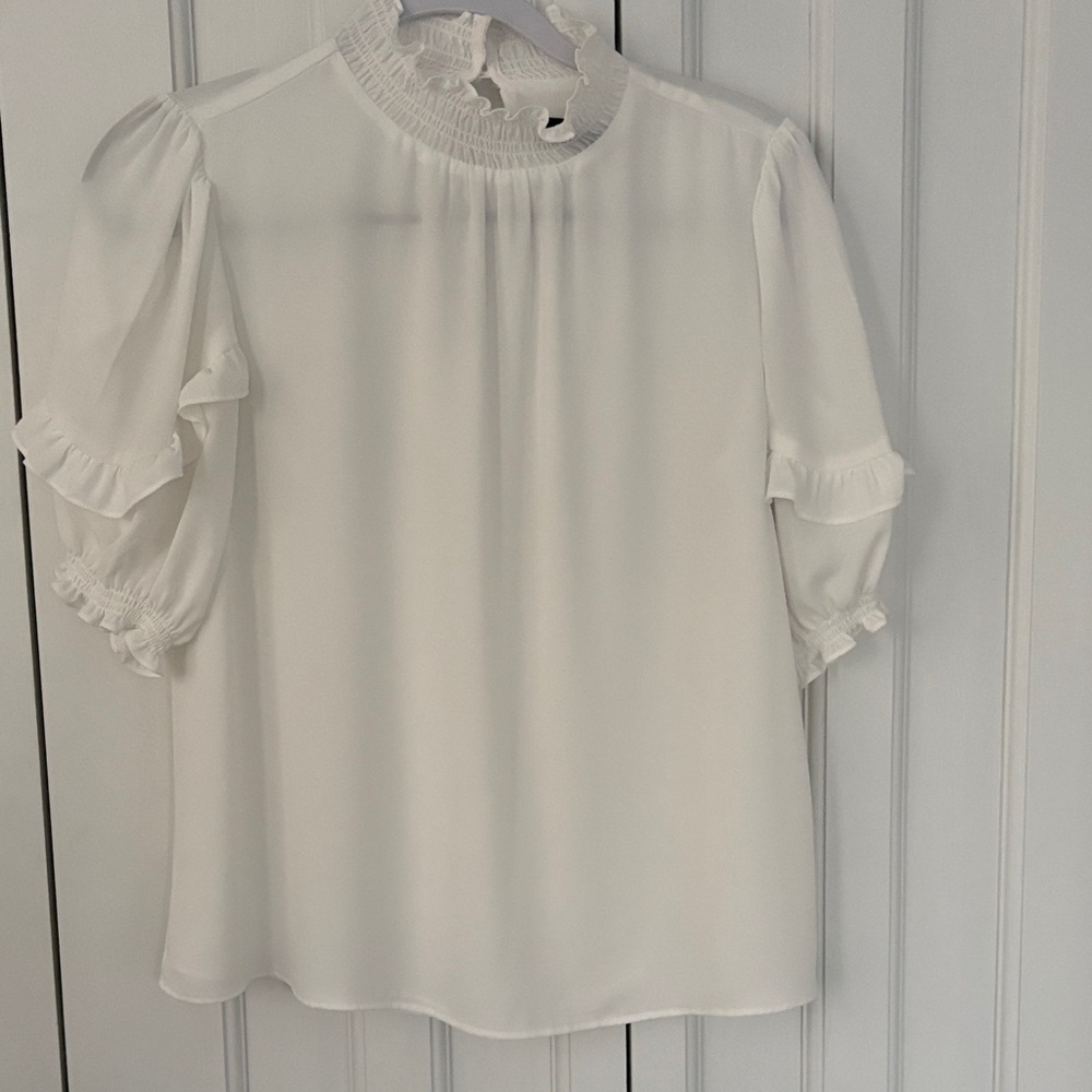 Tahari White Ruffle Sleeve Blouse